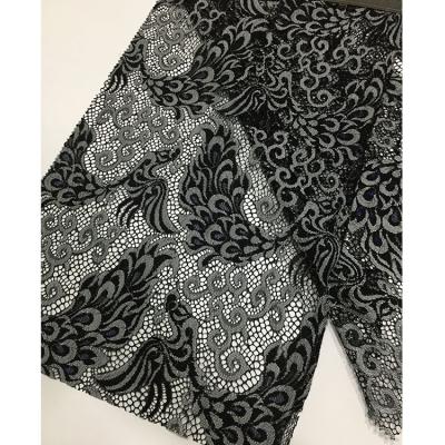 China Sustainable Peacock Design Nylon And Royal Blue Rayon Silks Warp Knitted Lace Fabric For Dress for sale