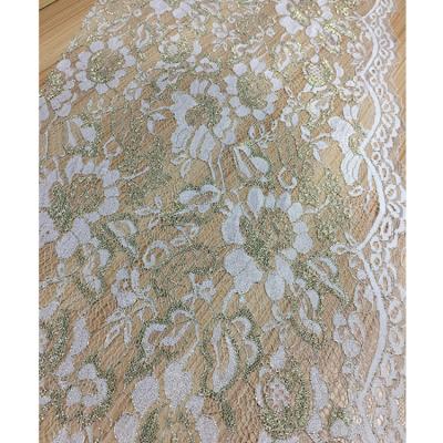 China 150 Cm Width Wide 100% Silk Gold Flower Dress Lace Fabric Cotton Sustainable Rope For Clothing for sale