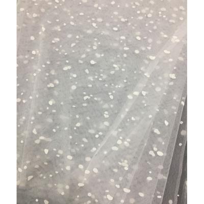 China Sustainable White / Black Velvet Dotted Bridal Net Lace Fabric For Wedding Dresses for sale