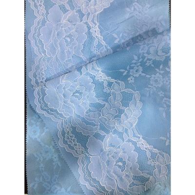 China 2019 New Arrival Design Sky Blue Viable Compound Double Organza Lace Dress Fabric for sale