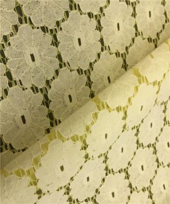 China 2019 Sustainable Cheap Power Perforated Lace Yellow Fabric Composition Fabric For Clothing Dress for sale