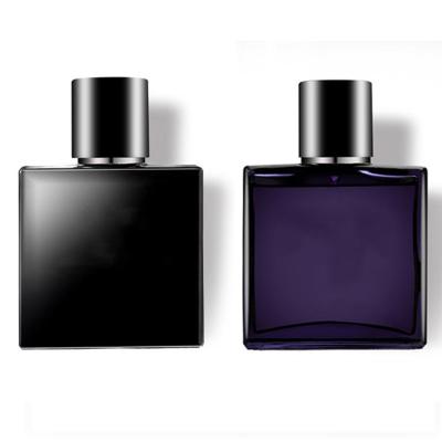 China Cosmetic The Original Bottl Perfum Blue Black Square Glass Fashion 50ml Perfume Glass Bottle for sale