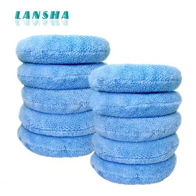 China Car Detailing Blue Round Microfiber Sponge Car Wash Polishing Care Car Waxing Applicator Pad for sale