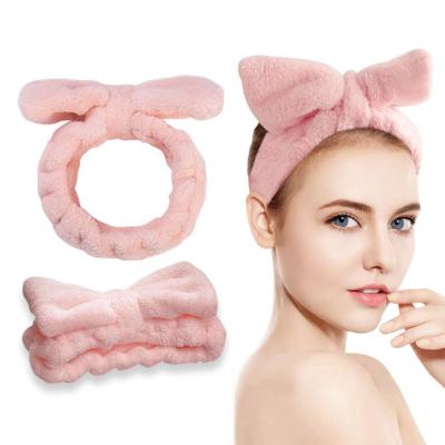 China Pink Shower Spa Yoga Spa Makeup Tape Hair Girl Fashion Microfiber Bow Head Band for sale