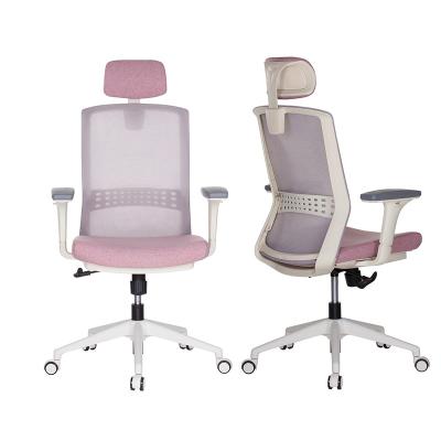 China Best Factory 3d Custom Lumbar Support Armrest Pink Mesh Office Ergonomic Rotation Chair for sale