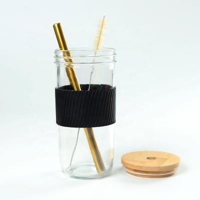 China Custom Wide Mouth Garment Mason Glass Jars For Milk Tea Reusable Teacup With Lids And Straw for sale