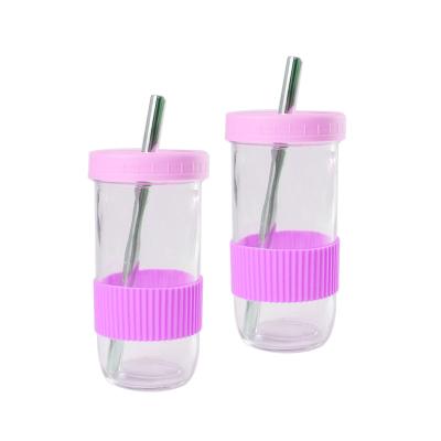 China 24oz Recyclable Glass Drinking Jars Drinking Lids With Sleeve Cover for sale