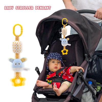 China Eco-Friendly Plush Stuffed Baby Toy With Teether Cartoon Hippo Bed Hanging Teething Rattles Wind Chime For Stroller for sale