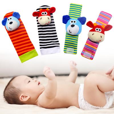 China Eco-Friendly Dog Baby Donkey Infant Socks Ratchets Sensory Learning Toys Wrist Rattle Baby Toy and Foot Finder 0-24 Month For Toddler for sale