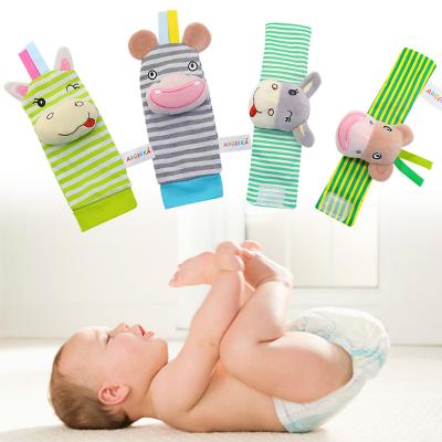 China Funny Gift Baby Cartoon Plush Cow Socks Infant Cute Wrist Clappers for Toddler for sale