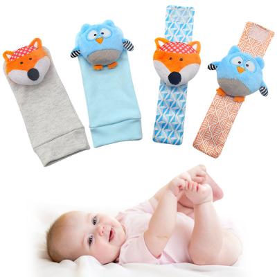 China Soft Cartoon Plush Socks Wrist Strap Ratchets Baby Toys For 0-12 Months Newborn Infant Kids Animal Sock Foot Finder Toys Soft Rattle for sale