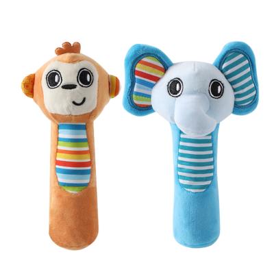 China Inflatable Cartoon Baby Toy Hand Puppet Grab Stick Plush Toy Educational Sensory Rattle Stick Toys For Newborn for sale