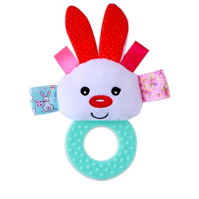 China Eco-Friendly Material Baby Round Rattle Ring Shape Cute Cartoon Teething Colorful Animal Plush Toy for sale