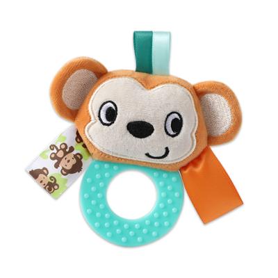 China Eco-Friendly Material Baby Round Rattle Ring Shape Cute Cartoon Colorful Animal Plush Teether Toy for sale