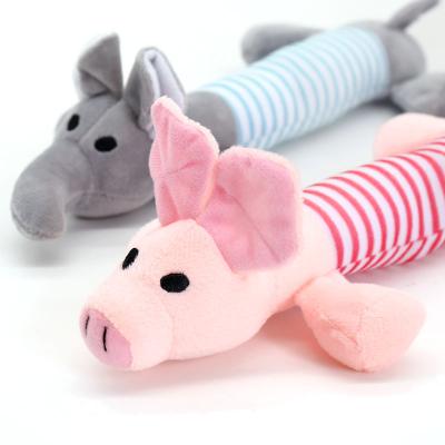 China Bells inside squeaky stick bb stick toy plush baby elephant duck pig plush hand rattle for sale