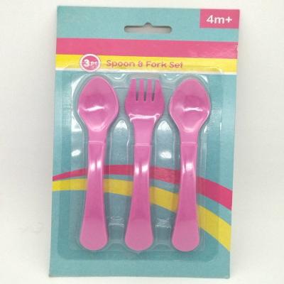 China BPA Free Pack 3PC Best Handle Easy Selling Baby Forming Hard Plastic Spoons And Forks For Kids for sale