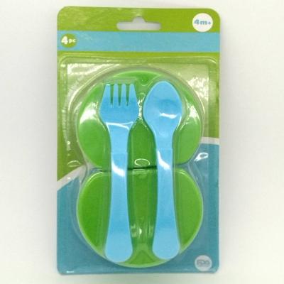 China Good Quality 4PC BPA Free Sustainable Food Grade Disposable Feeding Bowl Eco-Friendly With Spoon And Fork For Kids for sale