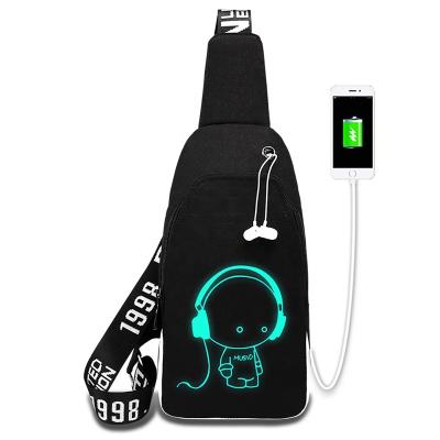 China Fashion Creative Breathable Luminous Design Pack USB Charging Men Shoulder Chest Sling Bag for sale