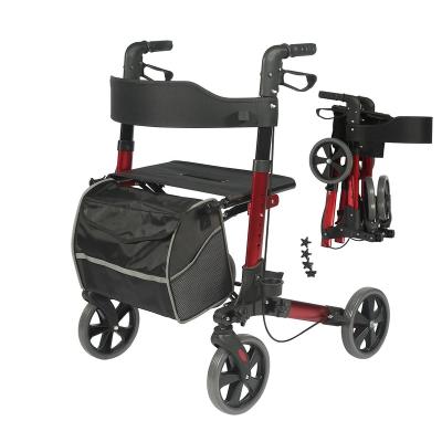 China Outdoor and Indoor Use Aluminum Rollator Walker Construction Wide Sturdy Aluminum and Support Backrest TRA01 for sale