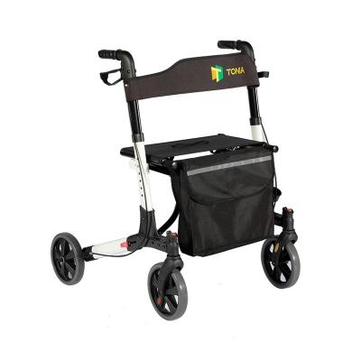 China Dual Folding Frame Mobility Aluminum Rolling Step Facilitates Upright Support Back With Wheels And 8 Inch Storage Pocket TRA01B for sale