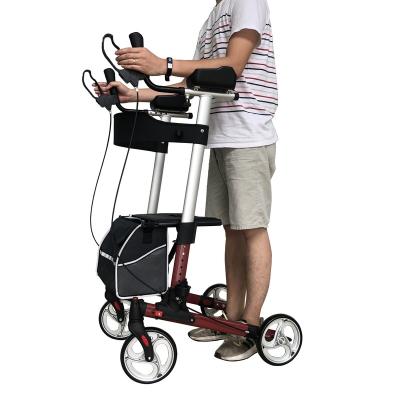 China Forearm Support European Style Aluminum Upright Rollator Portable 4 Wheel Walker with Forearm and Shopping Bag for Older TRA03C Red for sale