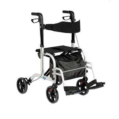 China Medical Rollator 4 Wheel Aluminum Mobility Chair Transport Rolling Walker With Adjustable Handle for sale