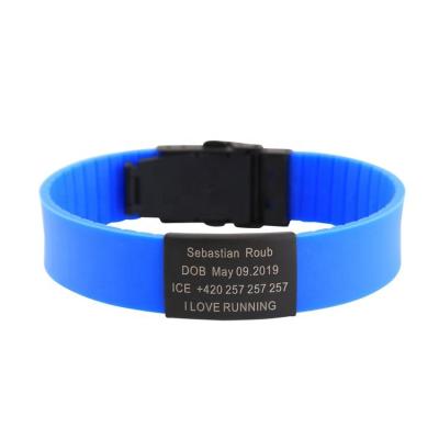 China Disc id information for a hot sale adjustable black empty solid silicone id wristband emergency children bracelet with logo for sale