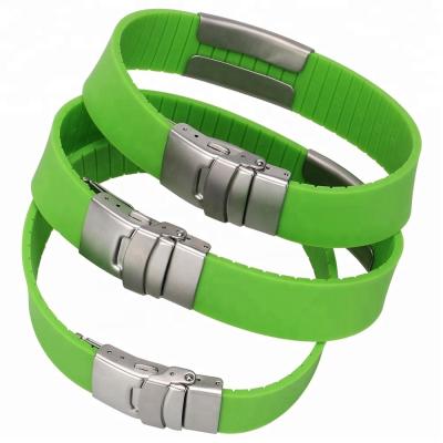 China Disc ID Information For A High Quality Rescue Silicone ID Bracelet With Steel Plate And Clasp Silicone Engraved ID Bracelets for sale