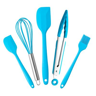 China Sustainable Kitchen Utensils 5 Pcs Colorful Cookware Set Utensil Set Non-Stick Silicone Kitchen Utensils Silicone Cookware for sale