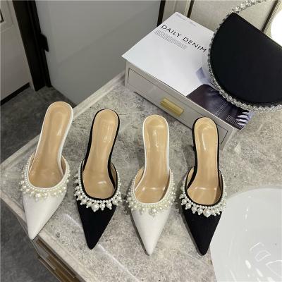 China New style shoesSpring and summer woman 101953 DEleventh rubber beaded slippers fashion design simple French thin heel style for sale