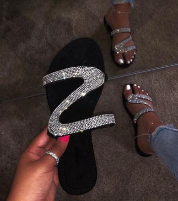 China Wholesale New Summer S9060 2020 Women's Shoes Rhinestone Flat Slippers Diamond Flat Slippers Plus Size for sale