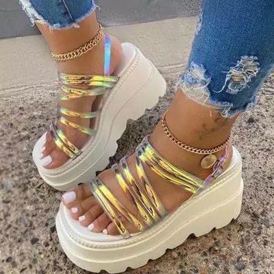 China FTX001 Hot Sale Women Shoes Summer High Heels Platform Breathable Sandals For Ladies for sale