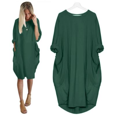 China Casual Oversized T-shirt Dresses Jumper Pullover Blank Pocket Long Casual Loose Tops Anti-Static Women's T-shirt Dress Long for sale