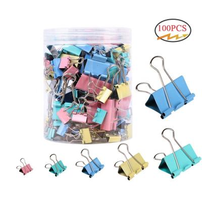 China 100pcs Color Office/School/Home Binder Clips Paper Clamps Assorted Paper Clips 6Sizes Color Note Clips With Box For School And Office for sale