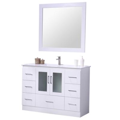 China 48 Inch Traditional Floor Standing Special Unique Modern Wood Curved White Ceramic Basin Bathroom Vanity Designs for sale