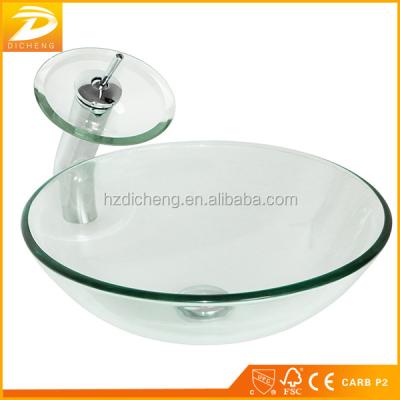 China Durable Modern Round Vessel Bathroom Glass Basin Bowl Clear Sink for sale