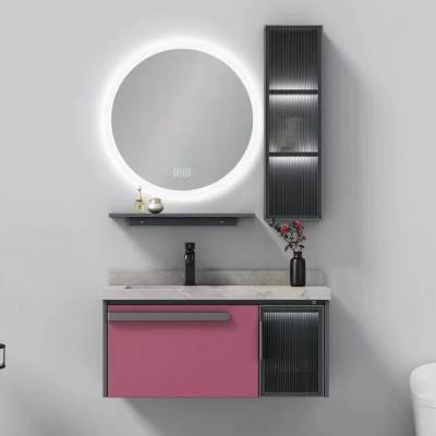 China Eco-friendly Floating Bathroom Vanity Plywood Melamine Bathroom Vanity With Led Light for sale