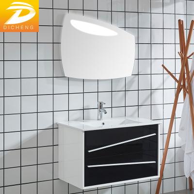 China Modern Wall Mounted Mirrored Pvc Cabinet Bathroom High Glossy Bathroom With LED Light for sale