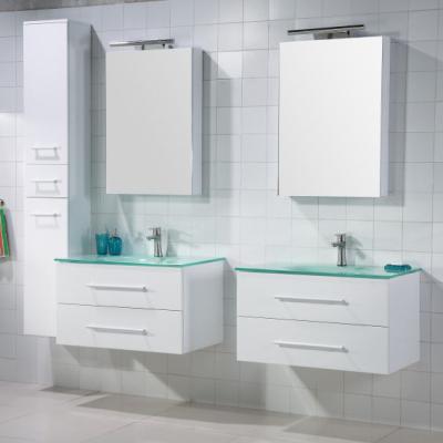 China Modern PVC Bathroom Mirrored Cabinet Wall Hang White Painting Double Sink Modern Bathroom Furniture for sale