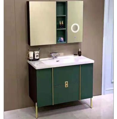 China Modern Green Modern Bathroom Furniture LED Mirrored Freestanding Cabinet Bathroom Vanity for sale