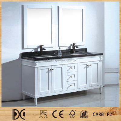 China Modern Free Standing Solid Wood Double Sink Bathroom Vanity Cabinet With Two Mirrors for sale