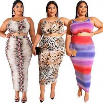 China Sexy Sleeveless Plus Size Crop Tops And Plus Size Womens Clothing Two Piece Bodycon Skirt Set for sale