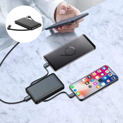 China Custom Type C Cable Ultra Thin Power Bank Logo Ultra Thin Power Bank Portable 5000mAh Usb Mini Power Bank Slim Mobile Charger for sale