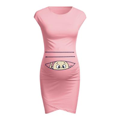 China Radiation Protection Fancy Design Sleeveless Cute Baby Printed Tight Bodycon Dress Pregnant Women Dress Maternity Clothes For Photoshoot for sale