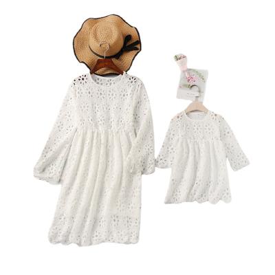 China Wholesale QUICK DRY Summer Mommy and Me Dresses Family Matching Clothes Lace Up Dress Shirt Casual Outfits for sale