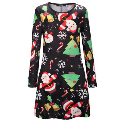 China QUICK DRY Mummy and Me Matching Dress Christmas Digital Print Family Outfits Long Sleeve Festival Dress Dresses for sale