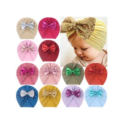 China Fashion Baby Turban Beanie Hat with Big Sparkly Bow for Infants Toddlers Babies Kids for sale