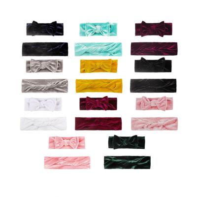 China Fashion Mom and Baby Headbands Velvet Turban Headbands Knotted Bow Headwraps Elastic Baby Headwraps for sale