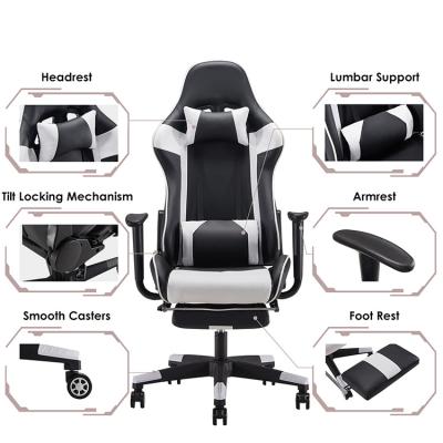 China Racing Style High Back Sillas Gamer 180 Degrees Gaming Chairs With Massage Pillow for sale