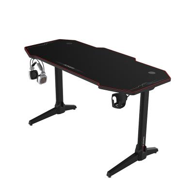 China Home Red Steel Frame L-Shaped Adjustable Feet Gaming Desk With Cup Headphone Holder for sale